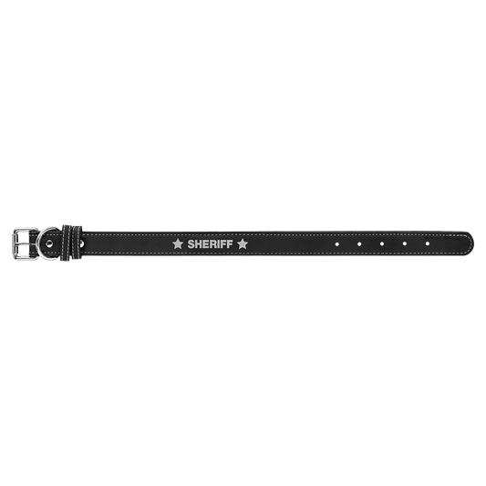 Small 15" x 3/4" Black/Silver Engravable Leatherette Dog Collar