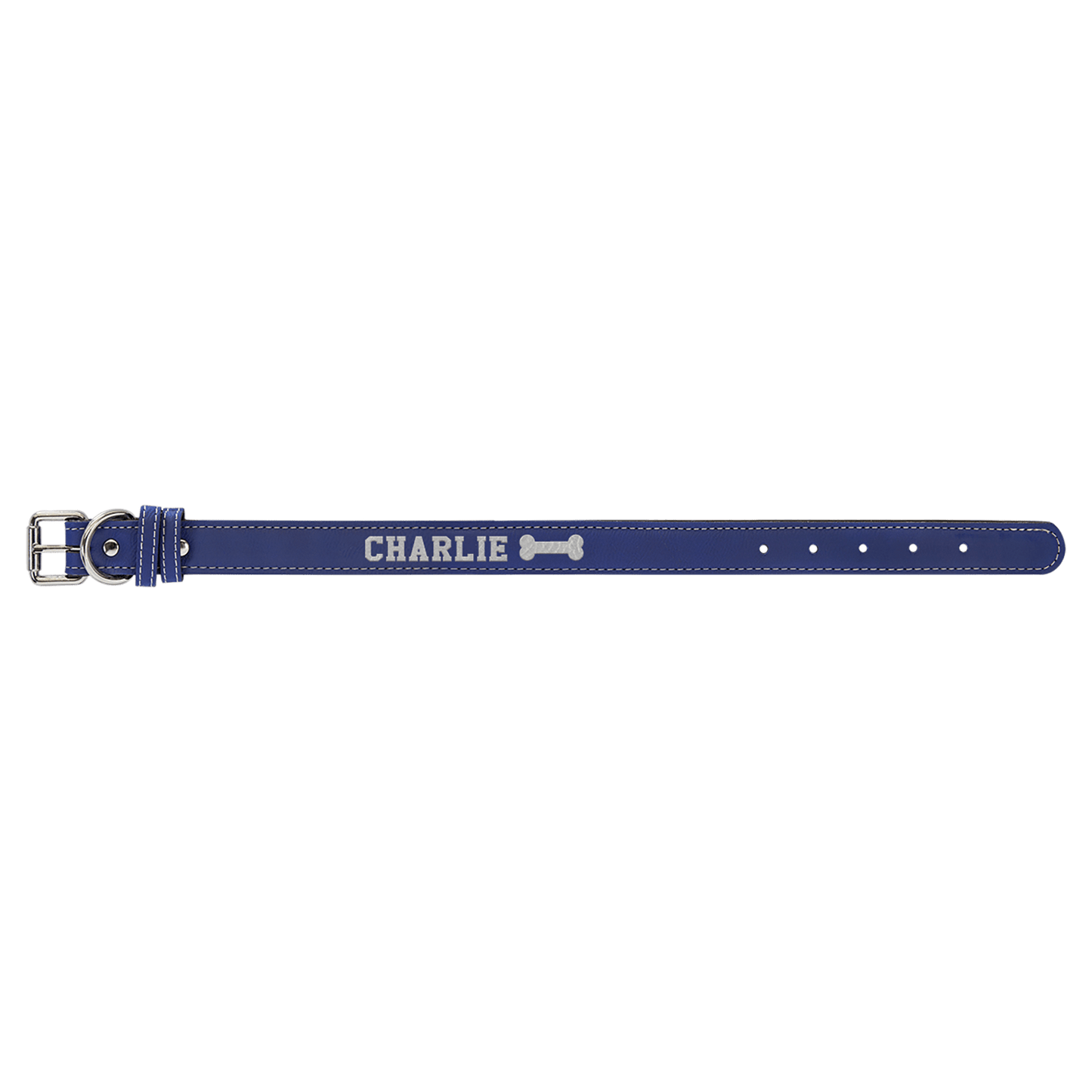 Small 15" x 3/4" Blue/Silver Engravable Leatherette Dog Collar