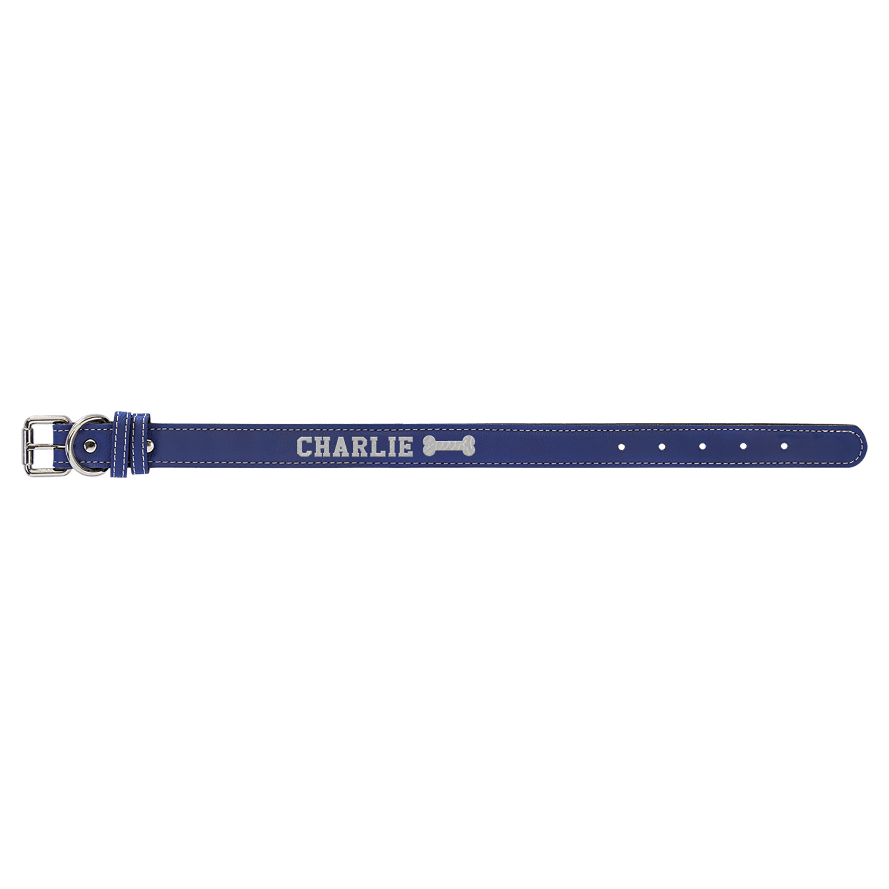 Small 15" x 3/4" Blue/Silver Engravable Leatherette Dog Collar