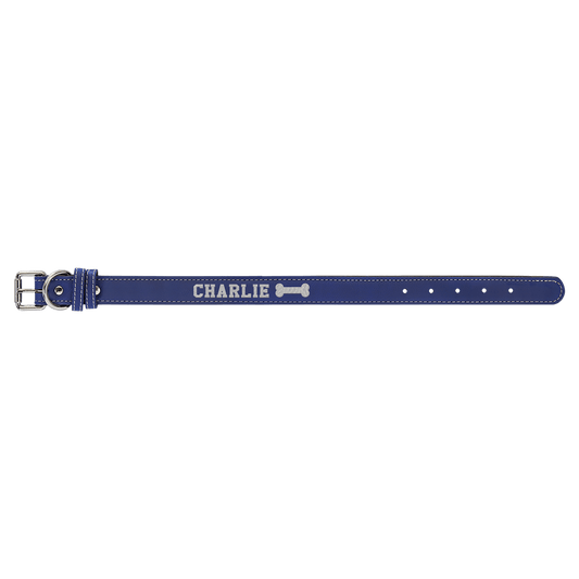 Small 15" x 3/4" Blue/Silver Engravable Leatherette Dog Collar