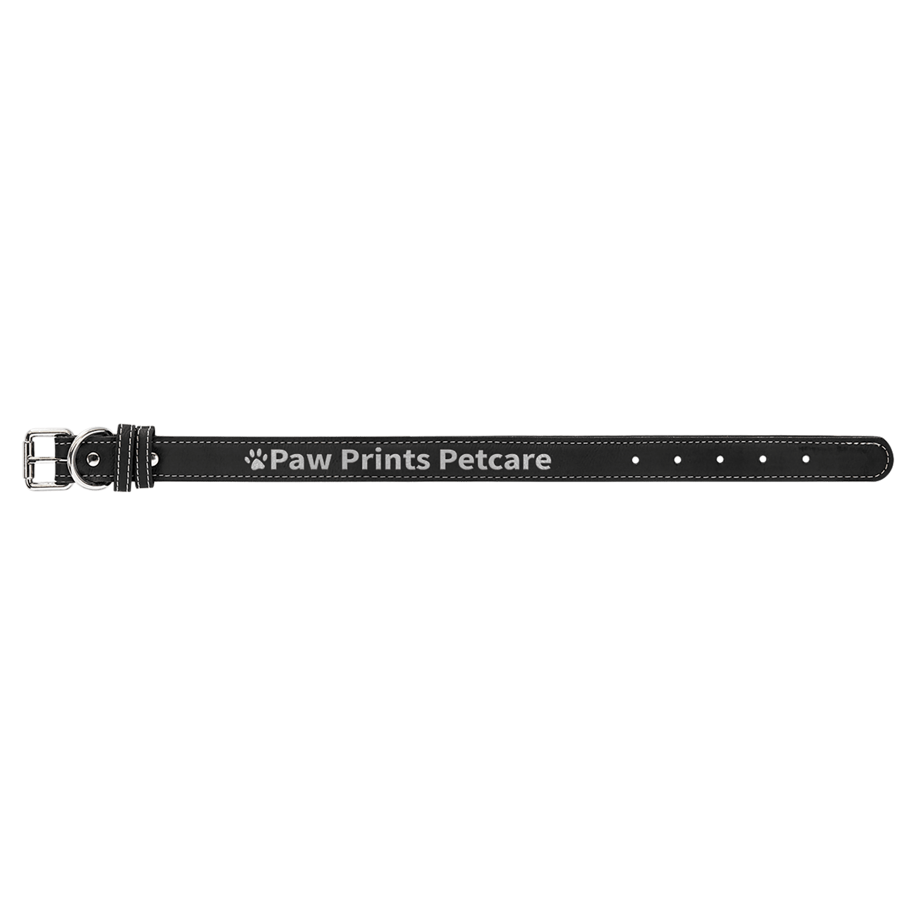 Medium 19" x 1" Black/Silver Engravable Leatherette Dog Collar