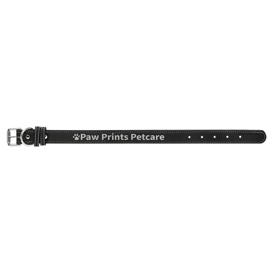 Medium 19" x 1" Black/Silver Laserable Leatherette Dog Collar
