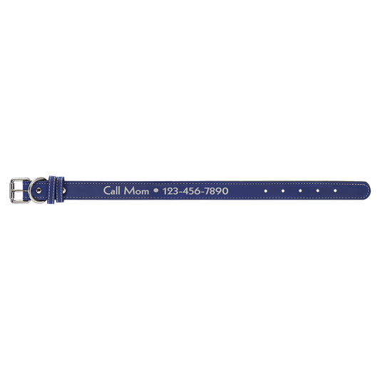 Medium 19" x 1" Blue/Silver Laserable Leatherette Dog Collar
