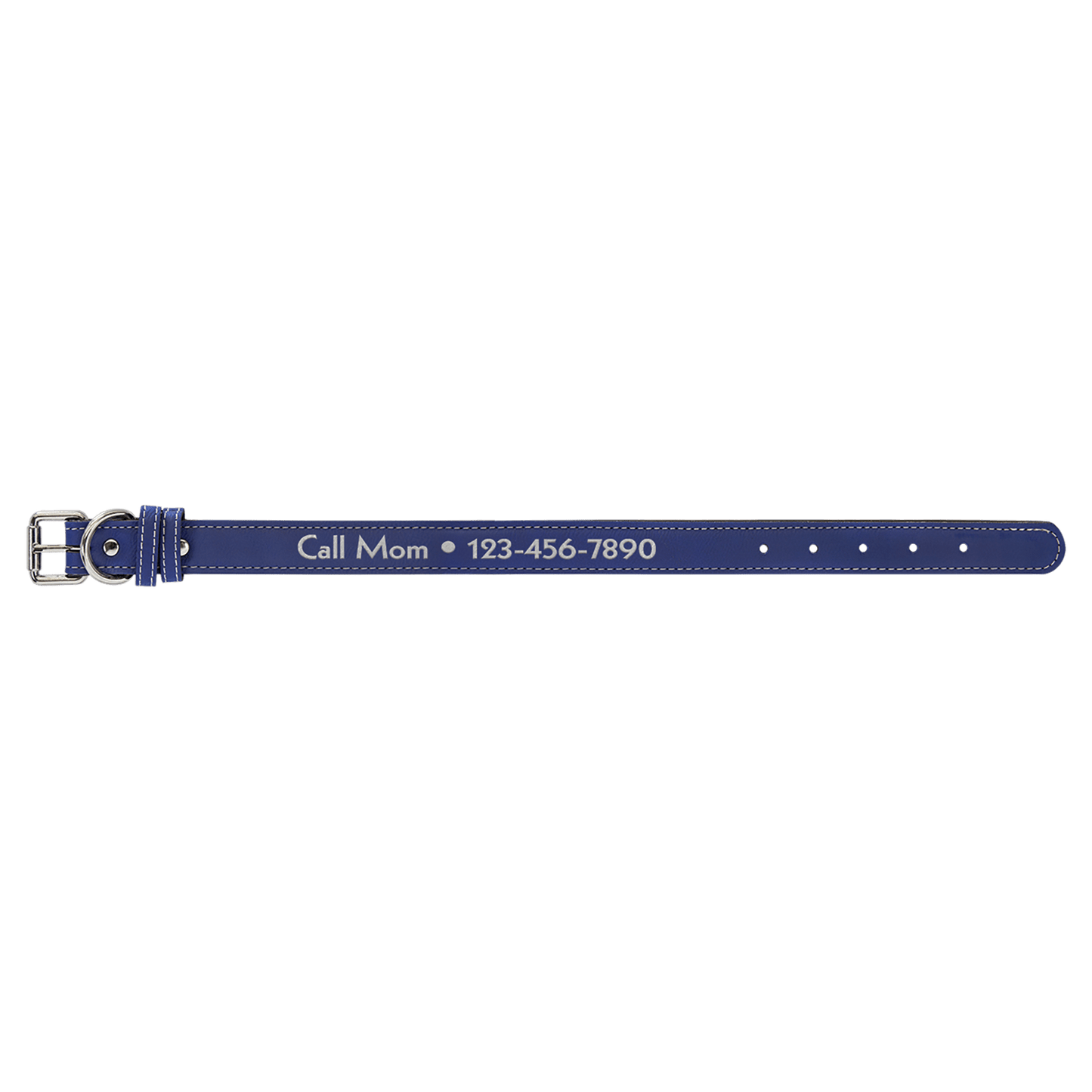 Medium 19" x 1" Blue/Silver Engravable Leatherette Dog Collar