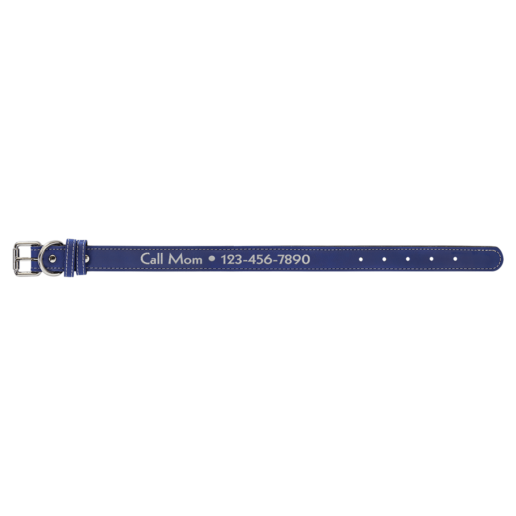 Medium 19" x 1" Blue/Silver Engravable Leatherette Dog Collar