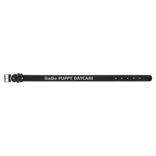 Large 23" x 1" Black/Silver Laserable Leatherette Dog Collar