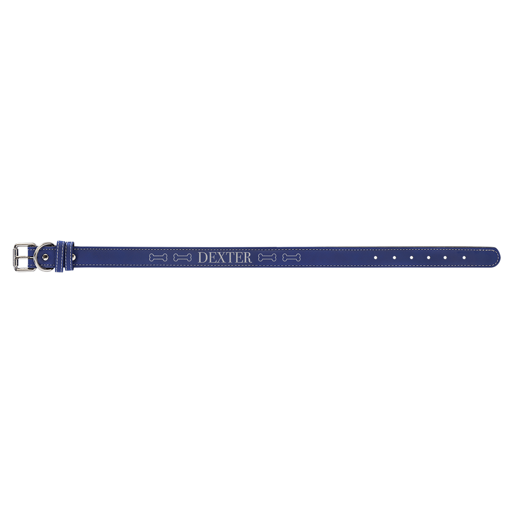 Extra Large 27" x 1 1/4" Blue/Silver Engravable Leatherette Dog Collar