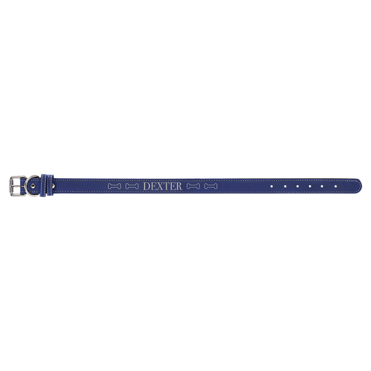 Extra Large 27" x 1 1/4" Blue/Silver Laserable Leatherette Dog Collar
