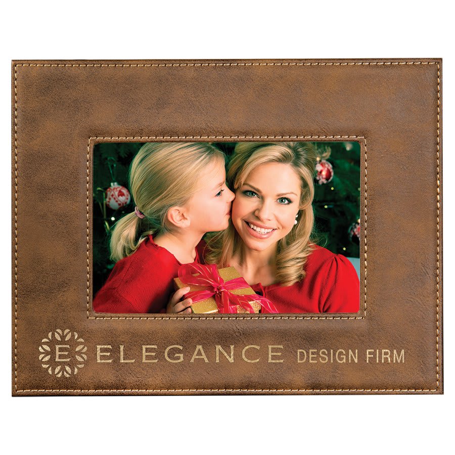 Rustic/Gold Engravable Leatherette Photo Frame - 4" x 6"