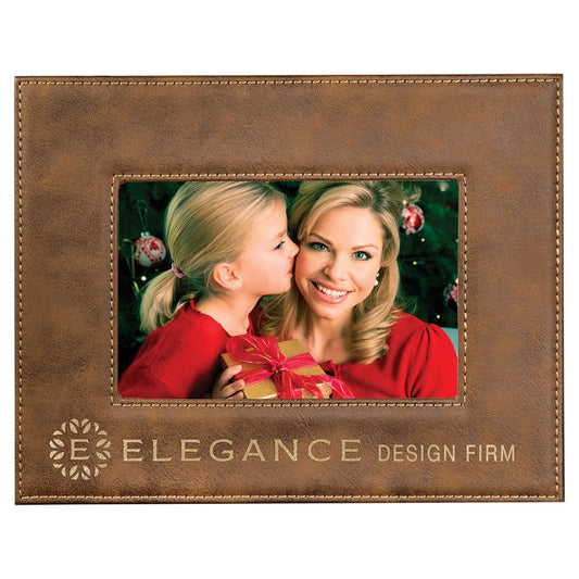 Rustic/Gold Engravable Leatherette Photo Frame - 4" x 6"