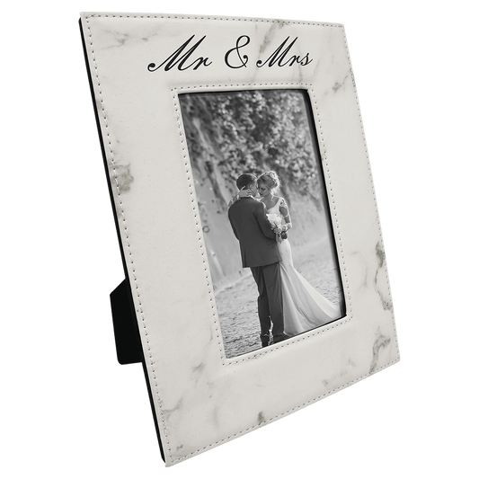White Marble Engravable Leatherette Photo Frame - 4" x 6"