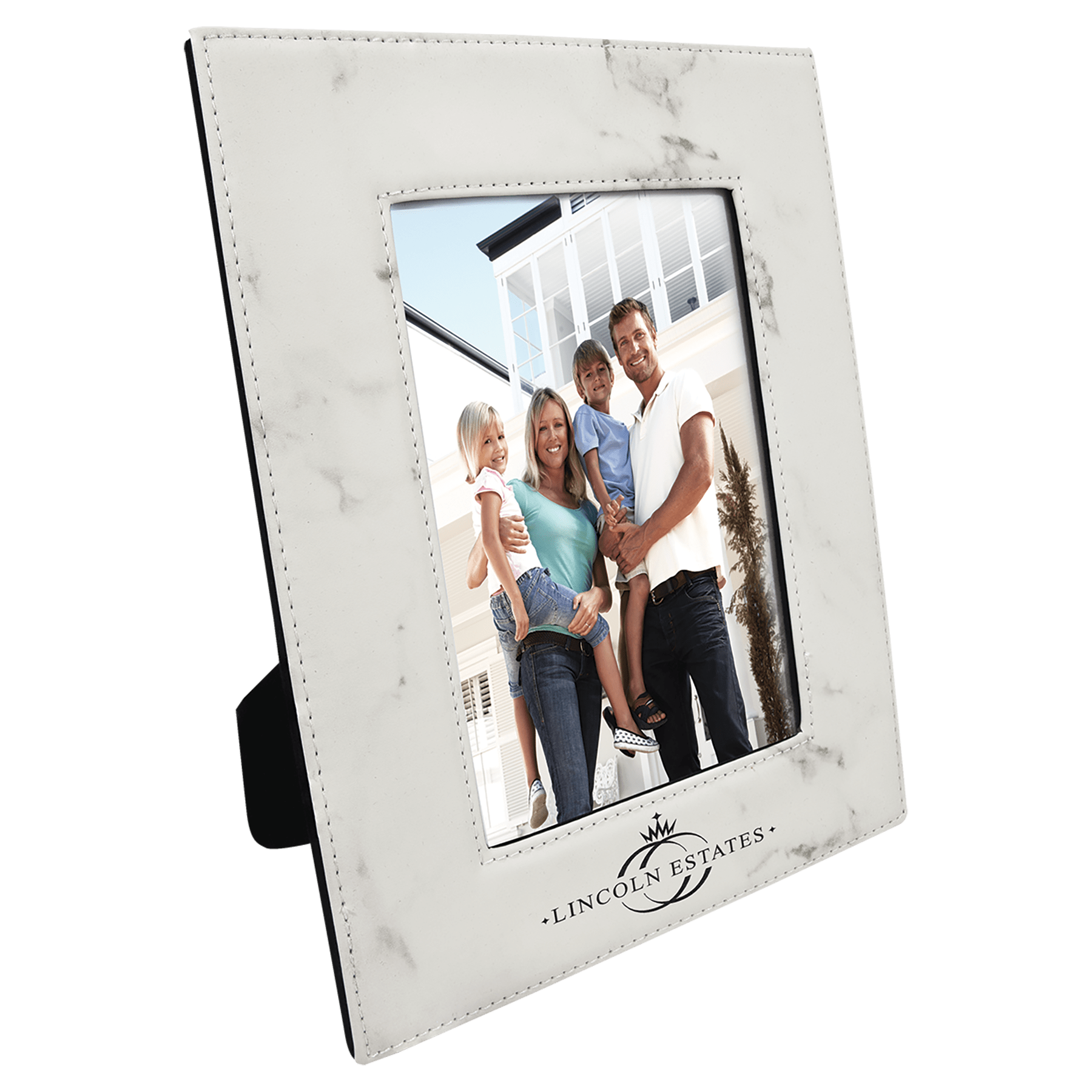 White Marble Engravable Leatherette Photo Frame - 5" x 7"