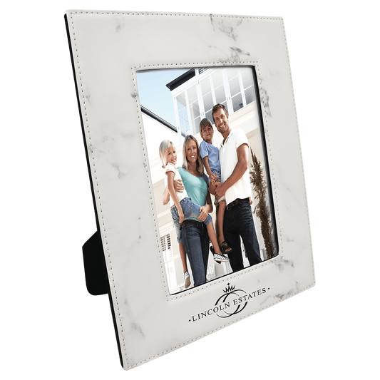 White Marble Engravable Leatherette Photo Frame - 5" x 7"