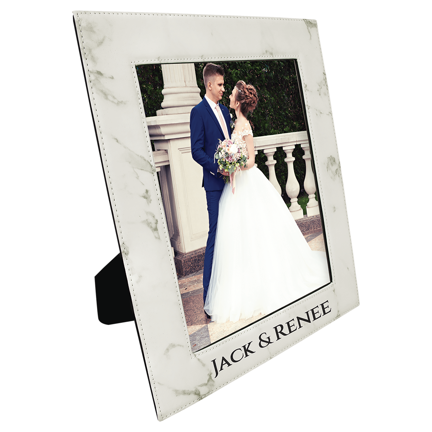 White Marble Engravable Leatherette Photo Frame - 8" x 10"