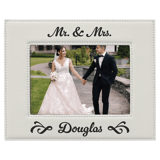White Engravable Leatherette Photo Frame - 5" x 7"