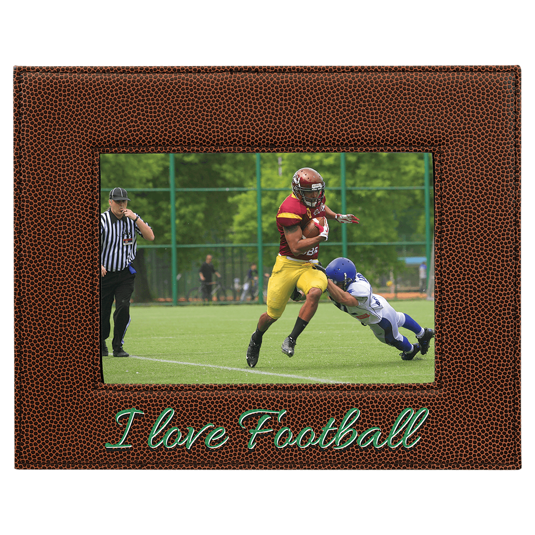 Football Engravable Leatherette Photo Frame - 5" x 7"