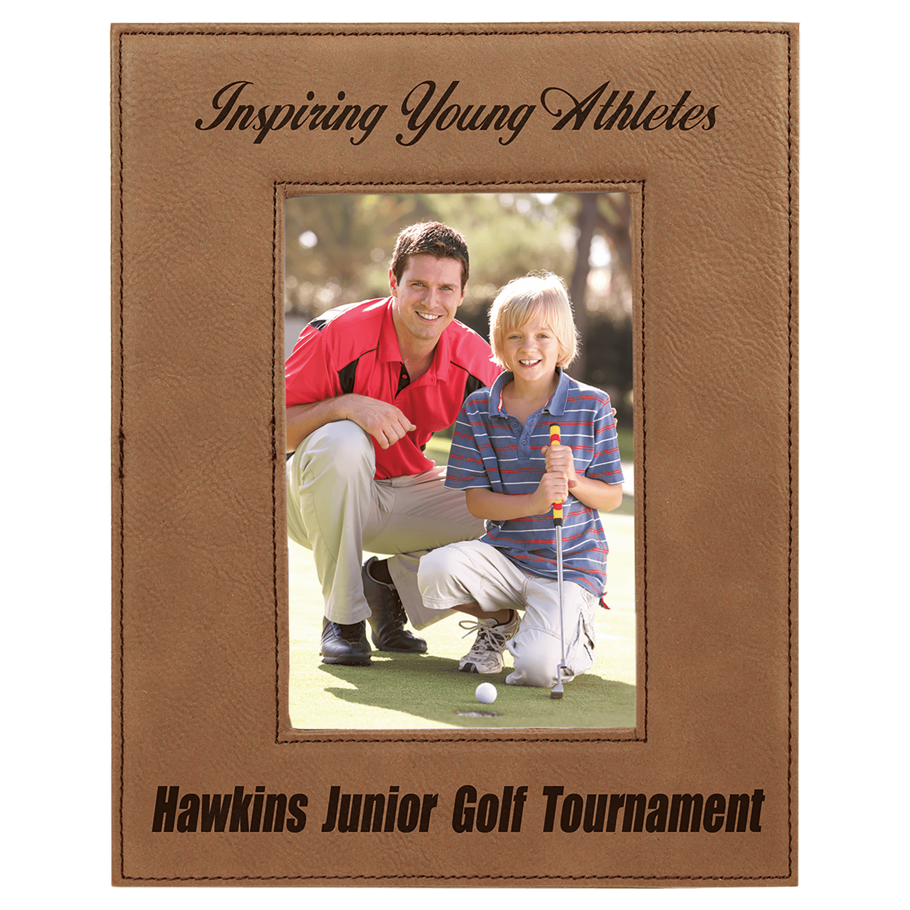 Dark Brown Engravable Leatherette Photo Frame - 4" x 6"
