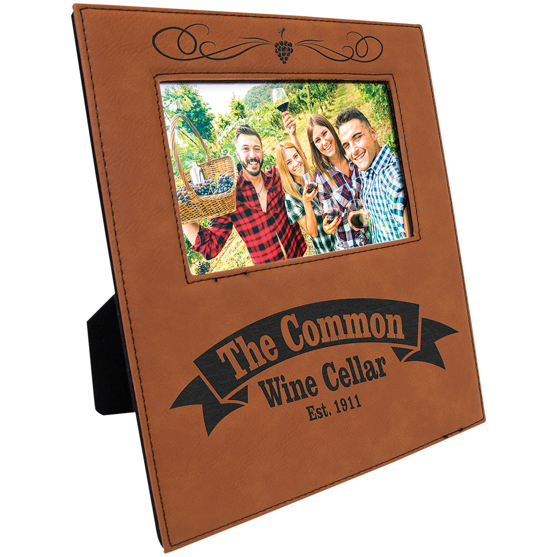 Rawhide Leatherette Photo Frame with 4 1/4" x 7 7/8" Engraving Area - 4" x 6"