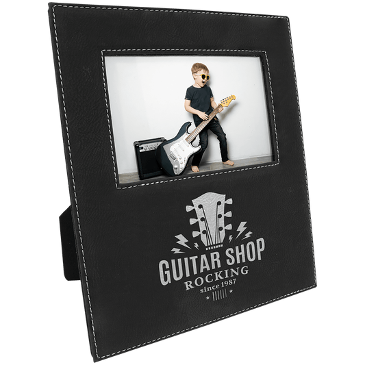 Black/Silver Leatherette Photo Frame with 4 1/4" x 7 7/8" Engraving Area - 4" x 6"
