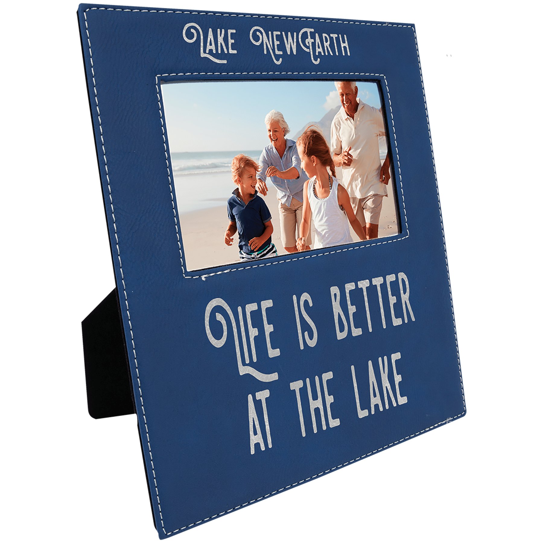 Blue/Silver Leatherette Photo Frame with 4 1/4" x 7 7/8" Engraving Area - 4" x 6"