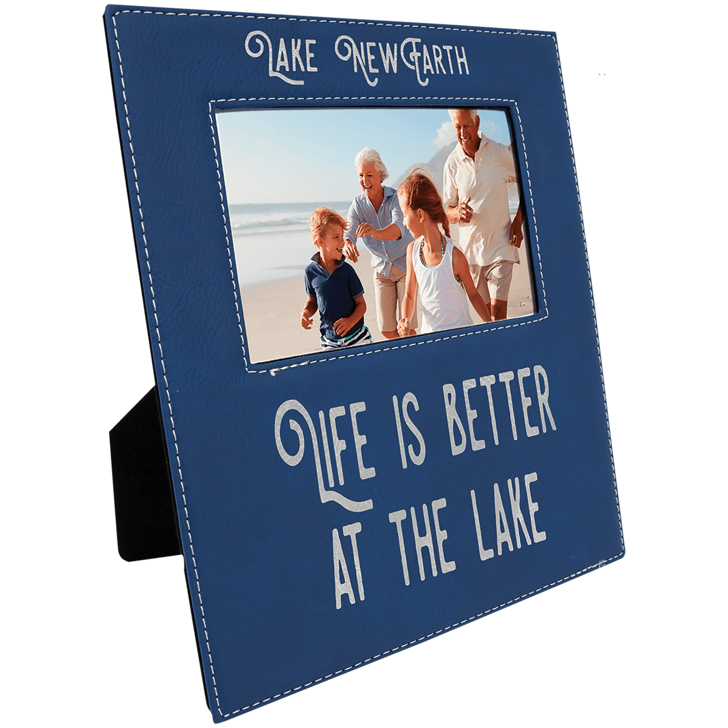 4" x 6" Blue/Silver Leatherette Photo Frame with 4 1/4" x 7 7/8" Engraving Area