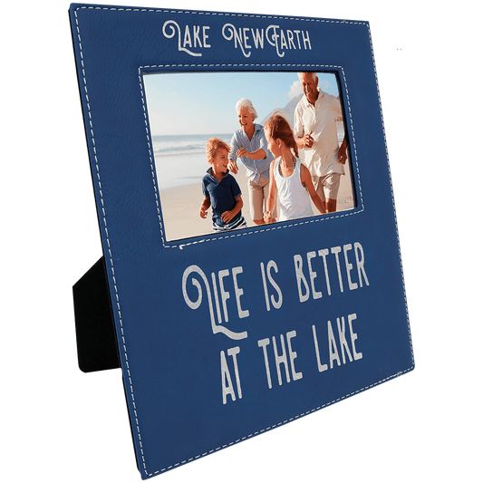 4" x 6" Blue/Silver Leatherette Photo Frame with 4 1/4" x 7 7/8" Engraving Area