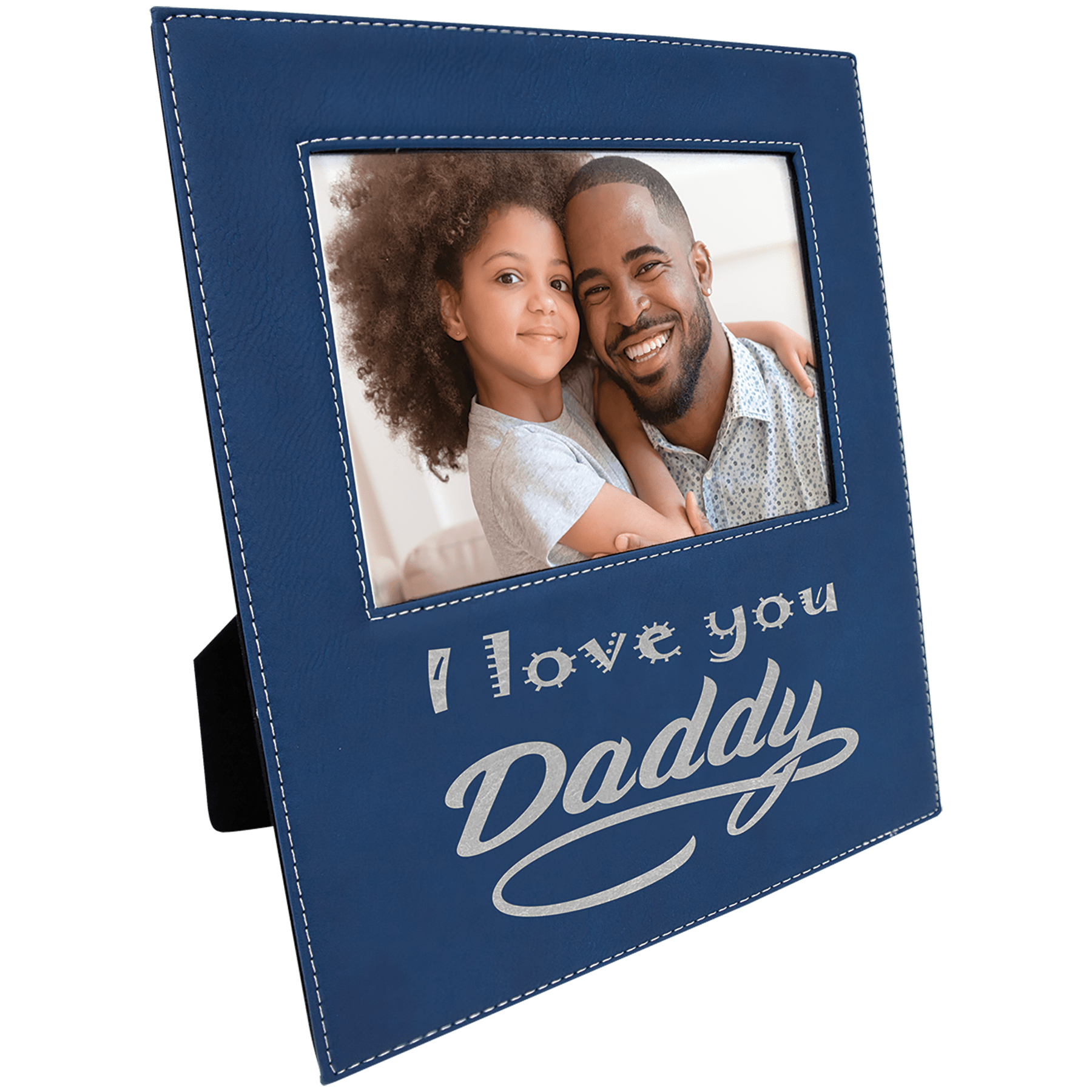 Blue/Silver Leatherette Photo Frame with 4 1/2" x 9 Engraving Area - 5" x 7"