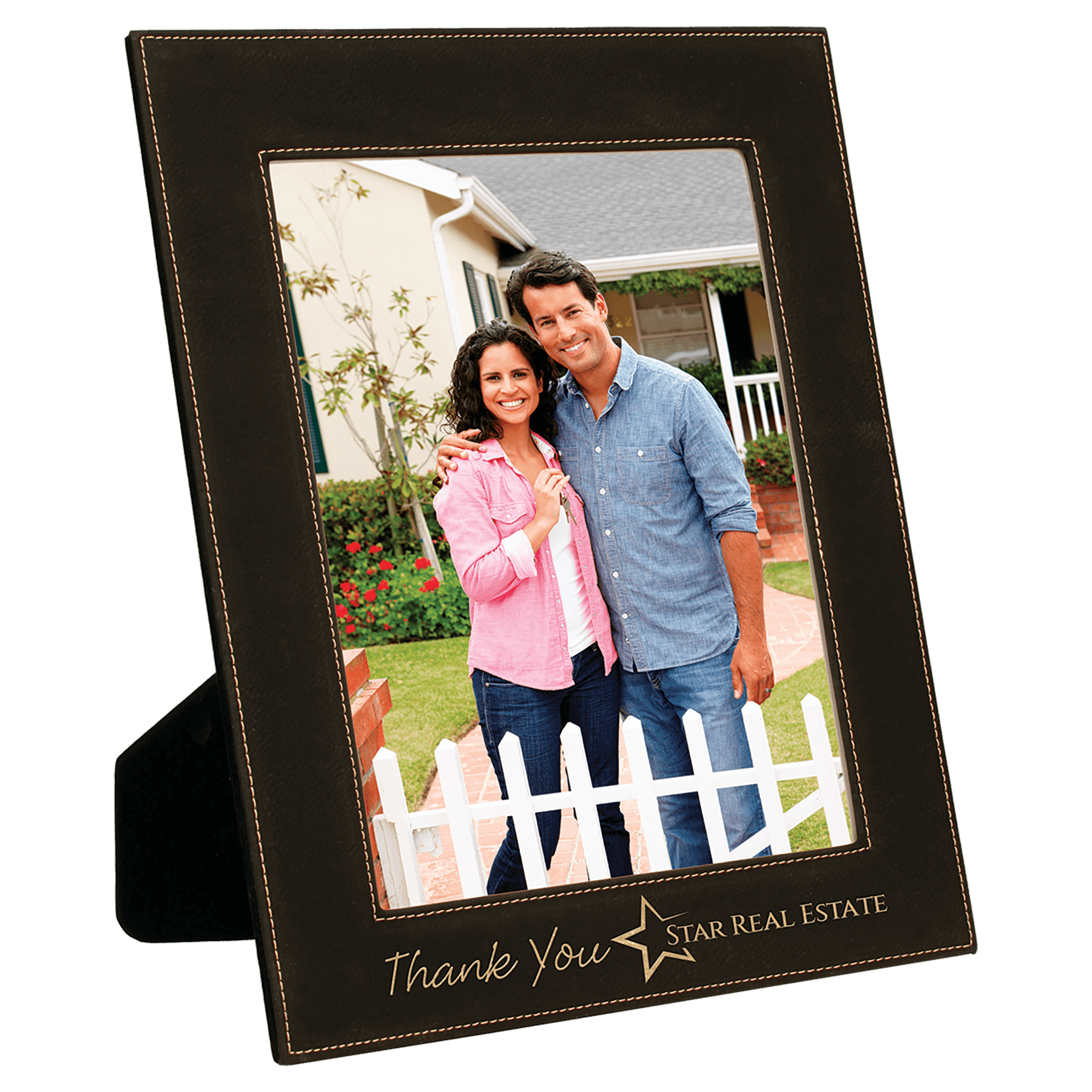 Black/Gold Engravable Leatherette Photo Frame - 8" x 10"