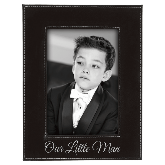 Black/Silver Engravable Leatherette Photo Frame - 4" x 6"