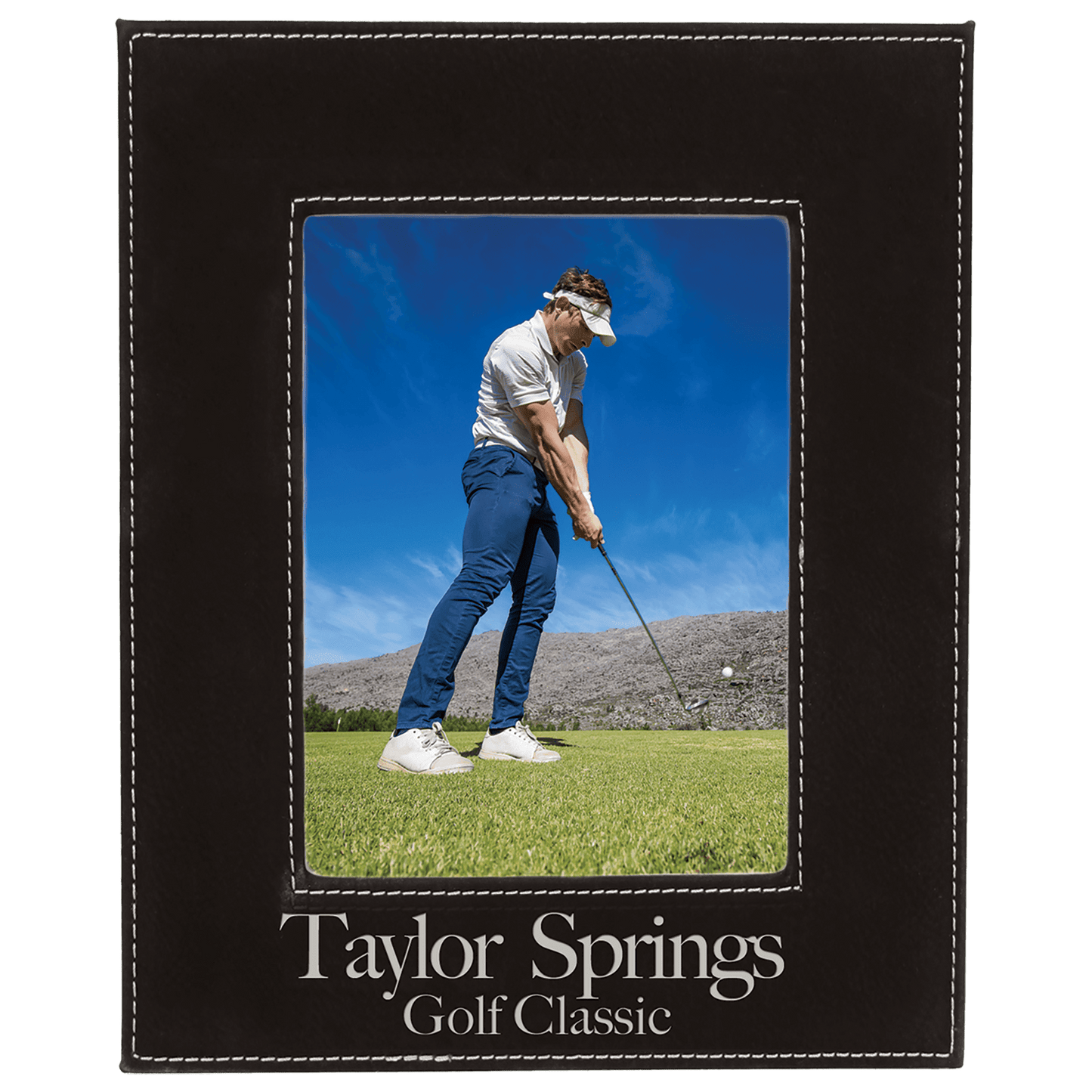 Black/Silver Engravable Leatherette Photo Frame - 5" x 7"