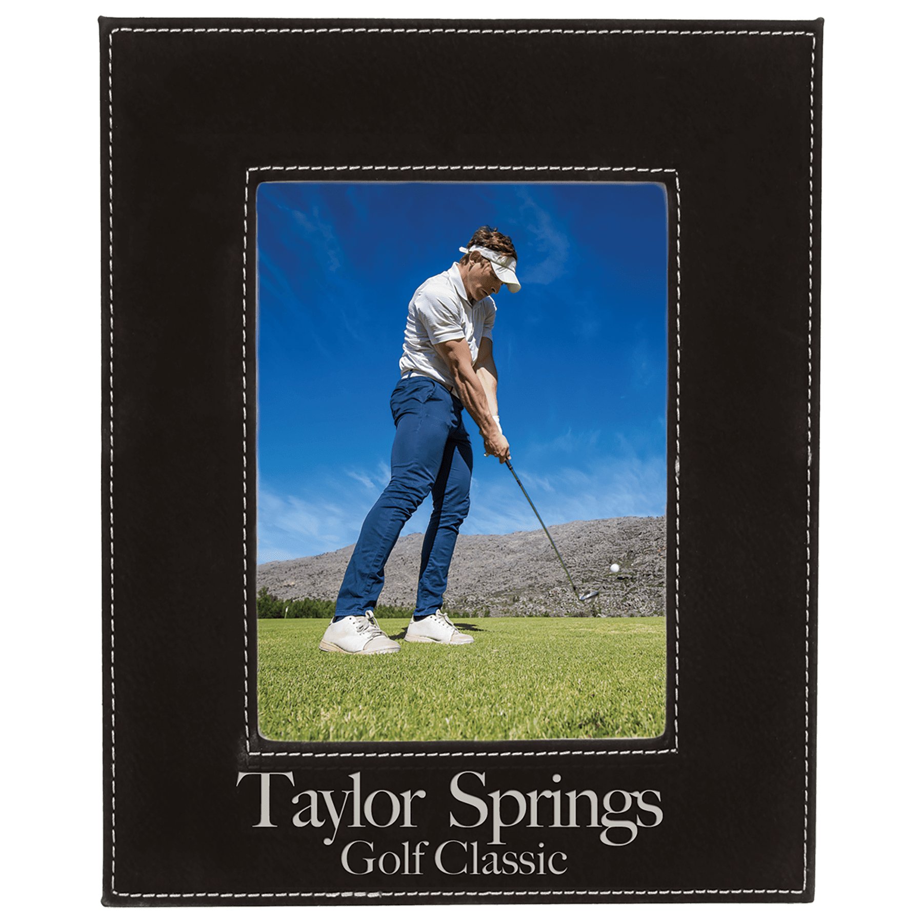 Black/Silver Engravable Leatherette Photo Frame - 5" x 7"