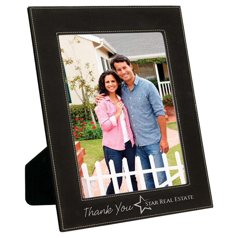 Black/Silver Engravable Leatherette Photo Frame - 8" x 10"