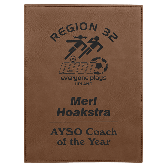 Dark Brown Engravable Leatherette Plaque - 9" x 12"