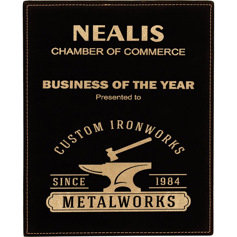 Black/Gold Engravable Leatherette Plaque - 10 1/2" x 13"