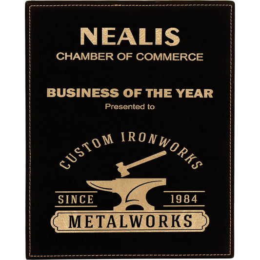 10 1/2" x 13" Black/Gold Laserable Leatherette Plaque