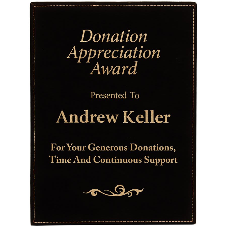 Black/Gold Engravable Leatherette Plaque - 9" x 12"