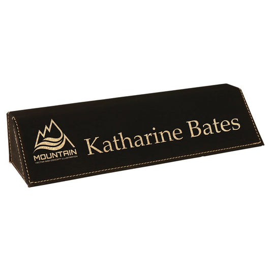Black/Gold Engravable Leatherette Desk Wedge - 8 1/2"
