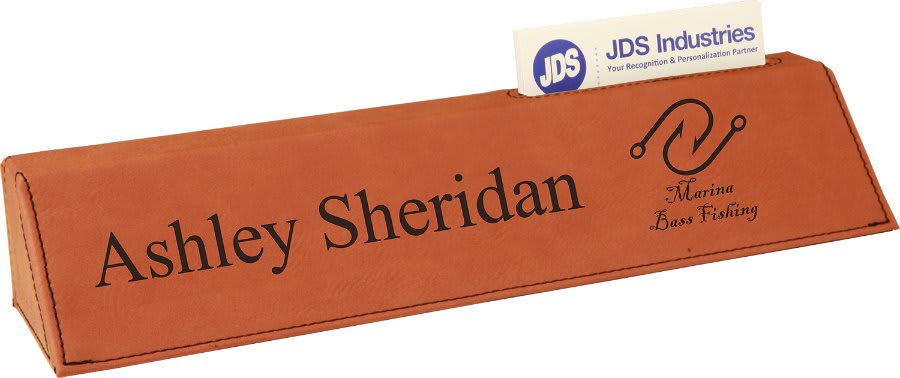 Rawhide Engravable Leatherette Desk Wedge with Business Card Holder - 10 1/2"