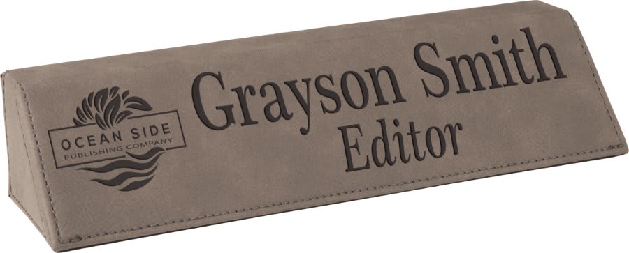 Gray Engravable Leatherette Desk Wedge - 8 1/2"