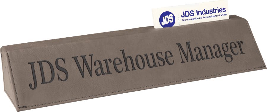 Gray Engravable Leatherette Desk Wedge with Business Card Holder - 10 1/2"
