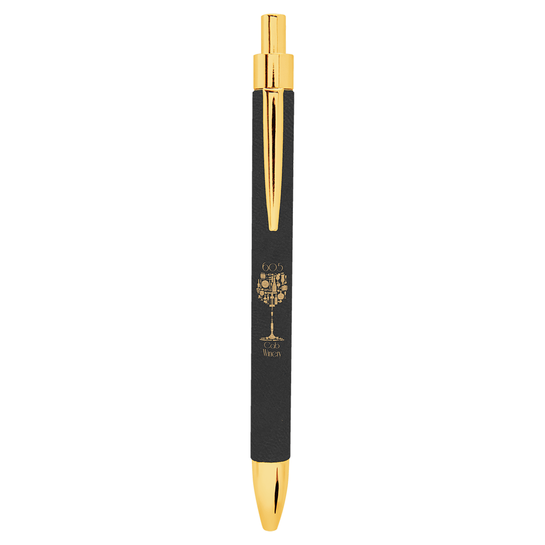 Black/Gold Engravable Leatherette Pen