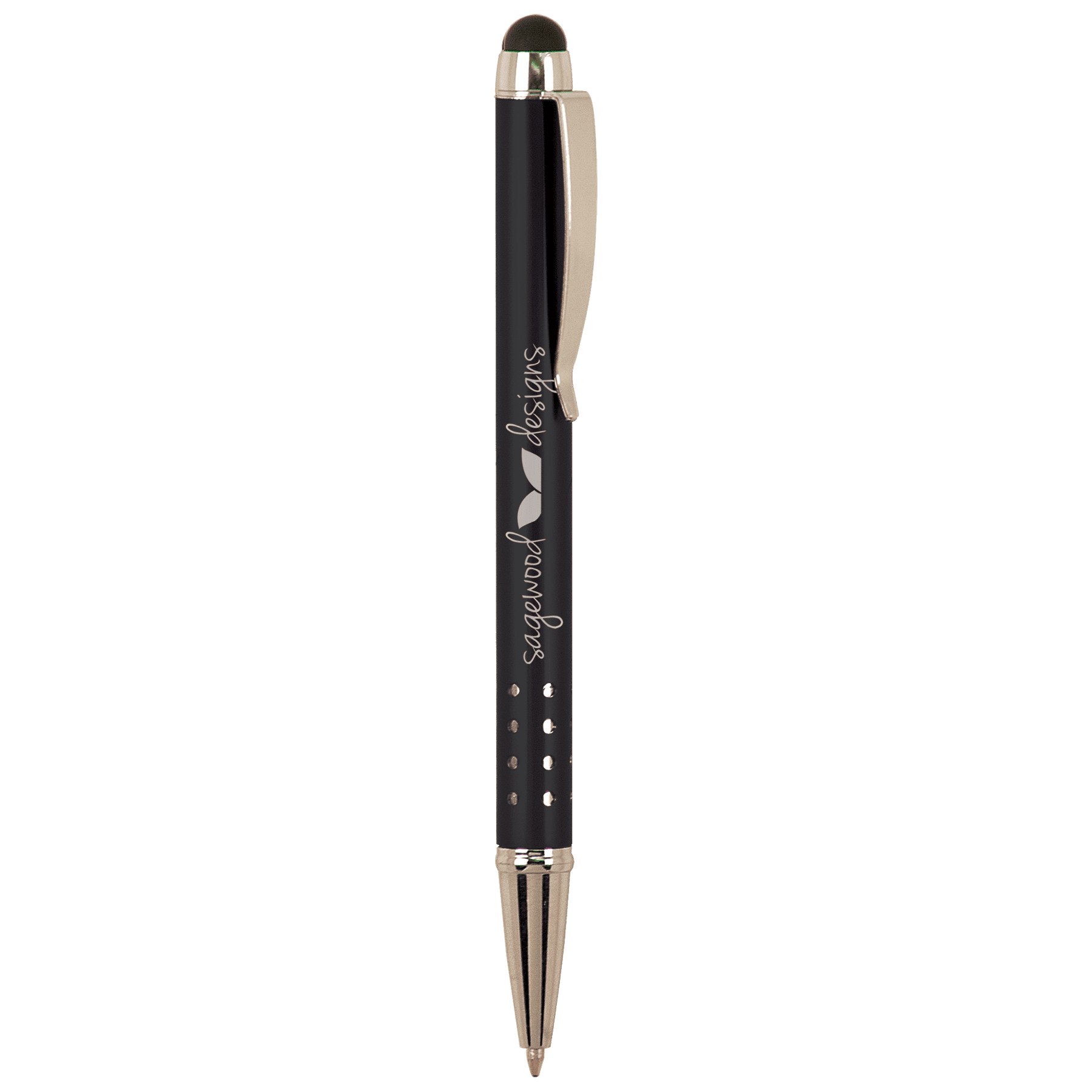 Black with Silver Trim Engravable Pen with Stylus