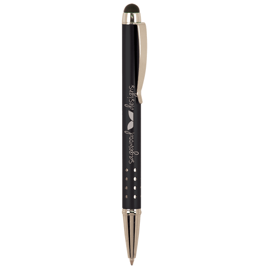 Black with Silver Trim Engravable Pen with Stylus
