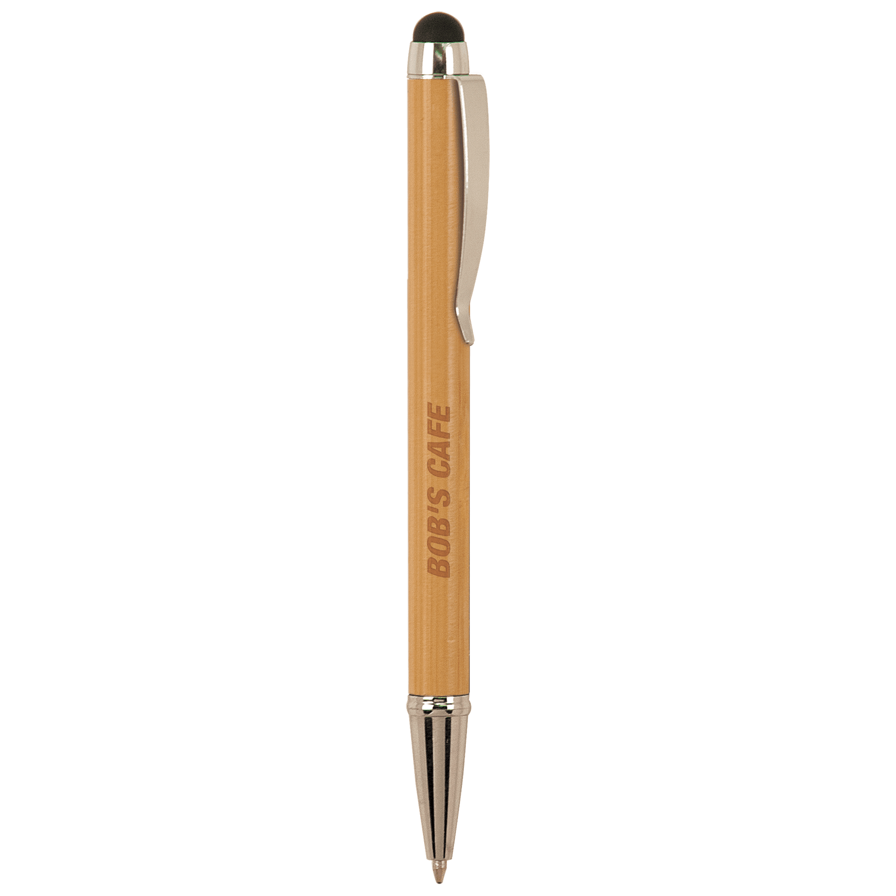 Bamboo with Silver Trim Engravable Pen with Stylus