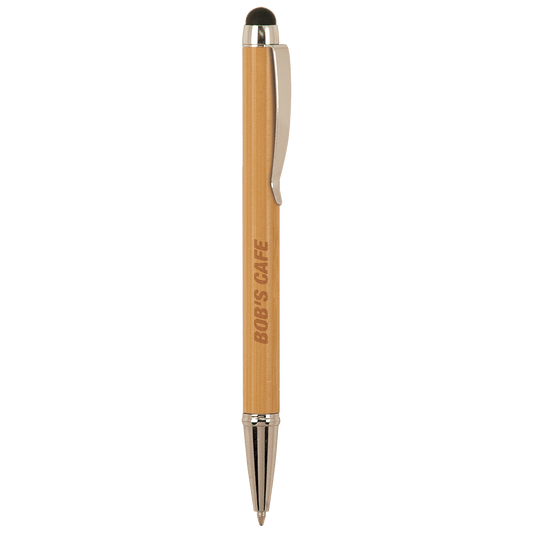Bamboo with Silver Trim Engravable Pen with Stylus