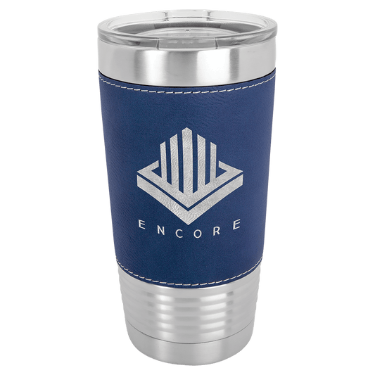 Polar Camel 20 oz. Blue/Silver Leatherette Grip Tumbler with Standard Lid
