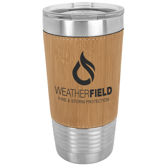 Polar Camel 20 oz. Bamboo Leatherette Grip Tumbler with Standard Lid