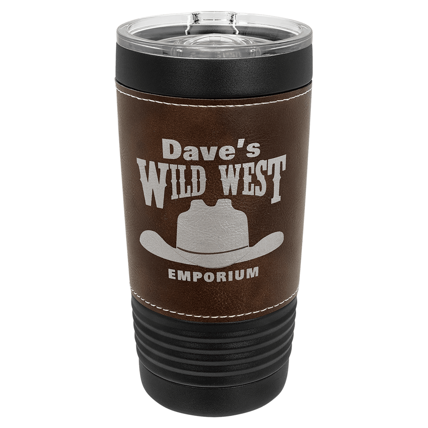 Polar Camel 20 oz. Black with Rustic Leatherette Tumbler with Slider Lid