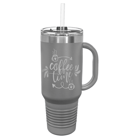 Polar Camel 40 oz. Dark Gray Travel Mug with Snap Lid & Straw