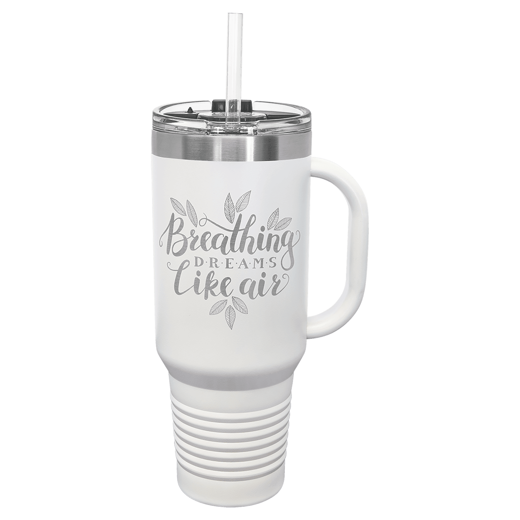 Polar Camel 40 oz. White Travel Mug with Snap Lid & Straw